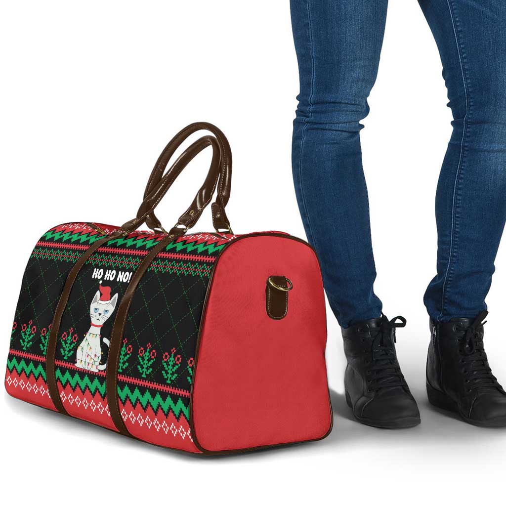 Christmas Cat Travel Bag with Grumpy Cat in Santa Hat Holiday Lights - Wonder Print Shop