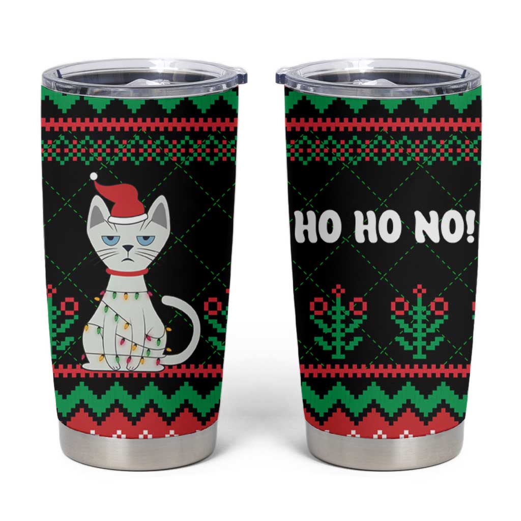 Christmas Cat Tumbler Cup with Grumpy Cat in Santa Hat Holiday Lights - Wonder Print Shop