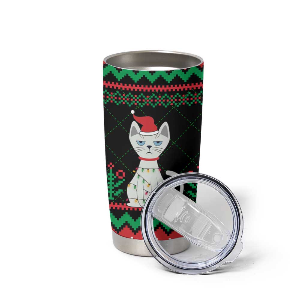 Christmas Cat Tumbler Cup with Grumpy Cat in Santa Hat Holiday Lights - Wonder Print Shop