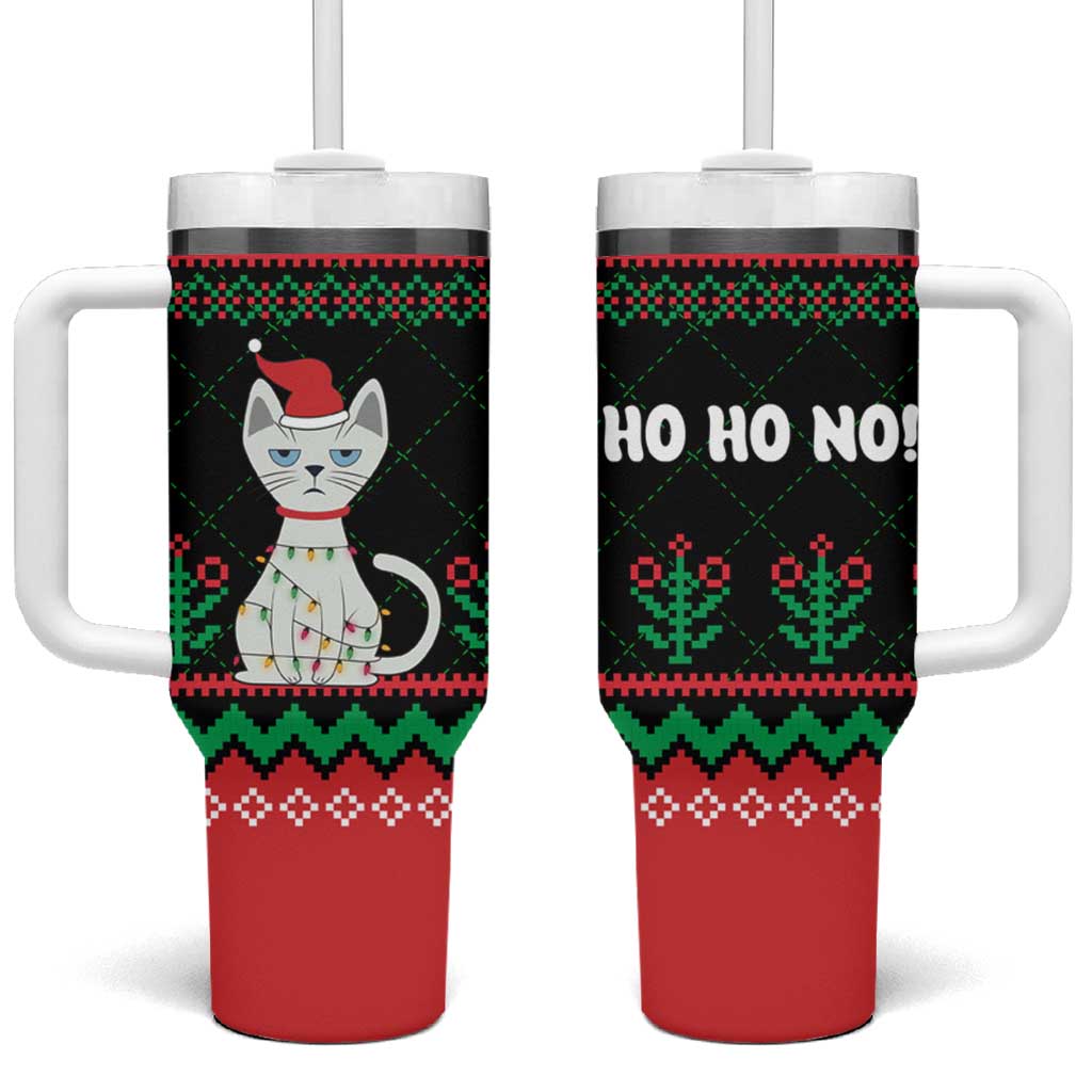 Christmas Cat Tumbler With Handle with Grumpy Cat in Santa Hat Holiday Lights - Wonder Print Shop