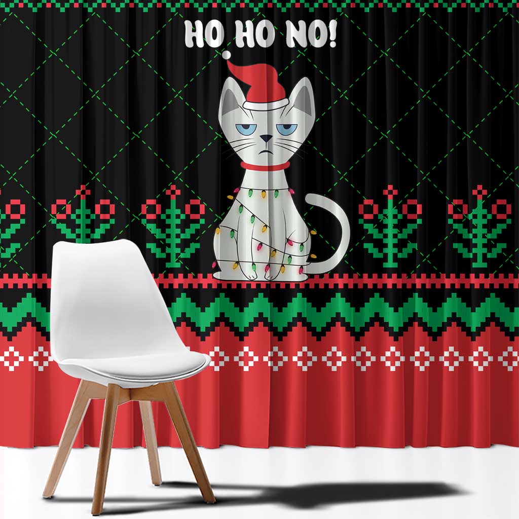 Christmas Cat Window Curtain with Grumpy Cat in Santa Hat Holiday Lights - Wonder Print Shop