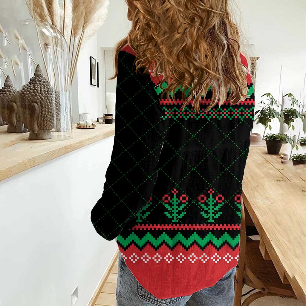 Christmas Cat Women Casual Shirt with Grumpy Cat in Santa Hat Holiday Lights - Wonder Print Shop