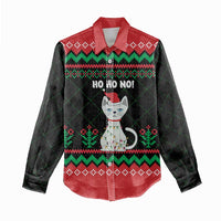 Christmas Cat Women Casual Shirt with Grumpy Cat in Santa Hat Holiday Lights - Wonder Print Shop