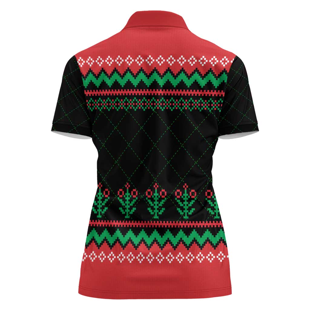 Christmas Cat Women Polo Shirt with Grumpy Cat in Santa Hat Holiday Lights - Wonder Print Shop