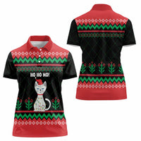 Christmas Cat Women Polo Shirt with Grumpy Cat in Santa Hat Holiday Lights - Wonder Print Shop