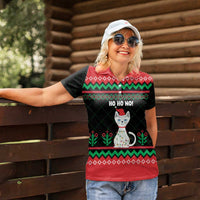 Christmas Cat Women Polo Shirt with Grumpy Cat in Santa Hat Holiday Lights - Wonder Print Shop