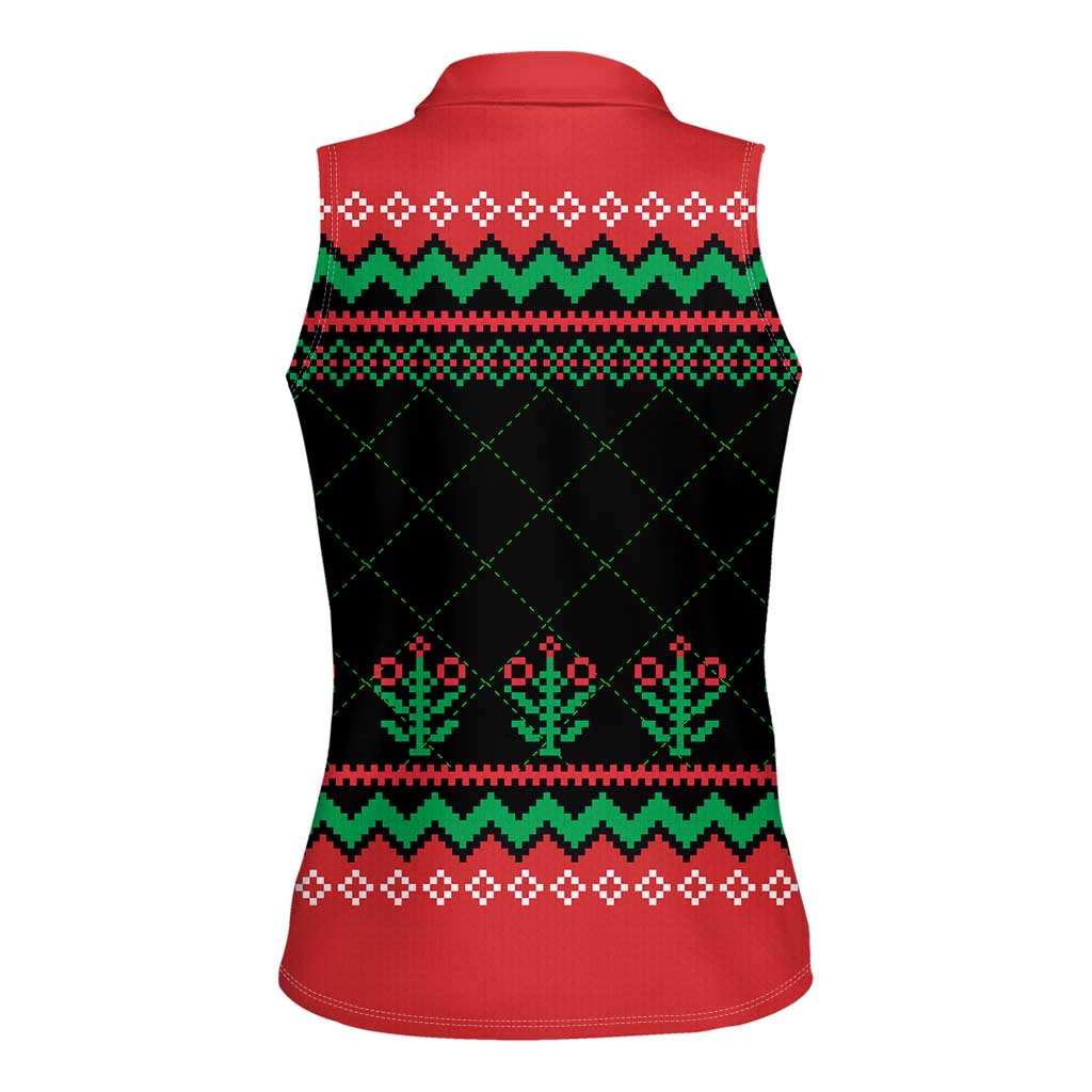 Christmas Cat Women Sleeveless Polo Shirt with Grumpy Cat in Santa Hat Holiday Lights - Wonder Print Shop