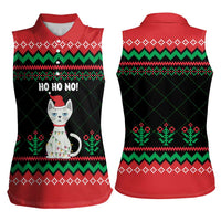 Christmas Cat Women Sleeveless Polo Shirt with Grumpy Cat in Santa Hat Holiday Lights - Wonder Print Shop