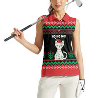 Christmas Cat Women Sleeveless Polo Shirt with Grumpy Cat in Santa Hat Holiday Lights - Wonder Print Shop