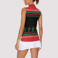 Christmas Cat Women Sleeveless Polo Shirt with Grumpy Cat in Santa Hat Holiday Lights - Wonder Print Shop