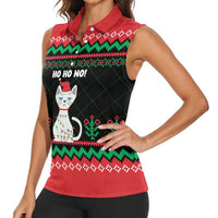 Christmas Cat Women Sleeveless Polo Shirt with Grumpy Cat in Santa Hat Holiday Lights - Wonder Print Shop