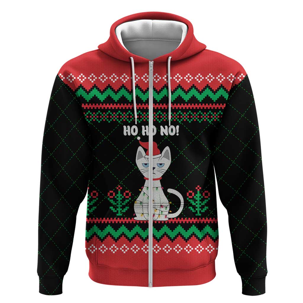 Christmas Cat Zip Hoodie with Grumpy Cat in Santa Hat Holiday Lights - Wonder Print Shop