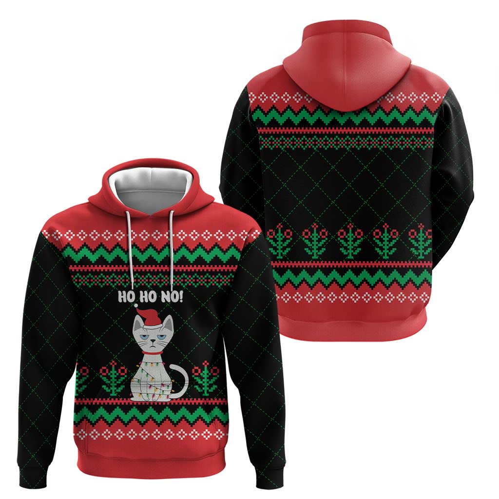 Christmas Cat Zip Hoodie with Grumpy Cat in Santa Hat Holiday Lights - Wonder Print Shop
