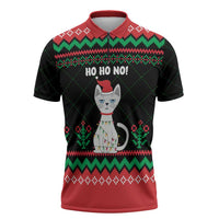 Christmas Cat Zipper Polo Shirt with Grumpy Cat in Santa Hat Holiday Lights - Wonder Print Shop