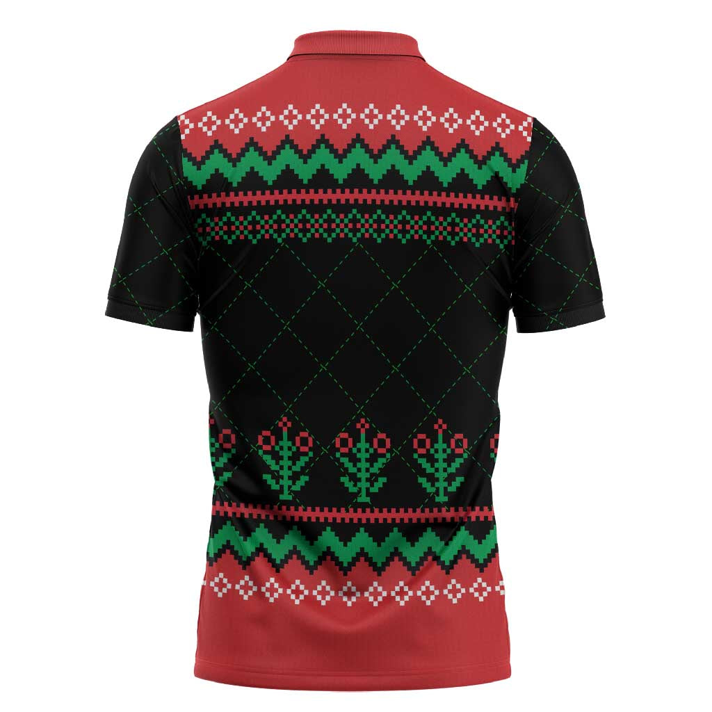 Christmas Cat Zipper Polo Shirt with Grumpy Cat in Santa Hat Holiday Lights - Wonder Print Shop