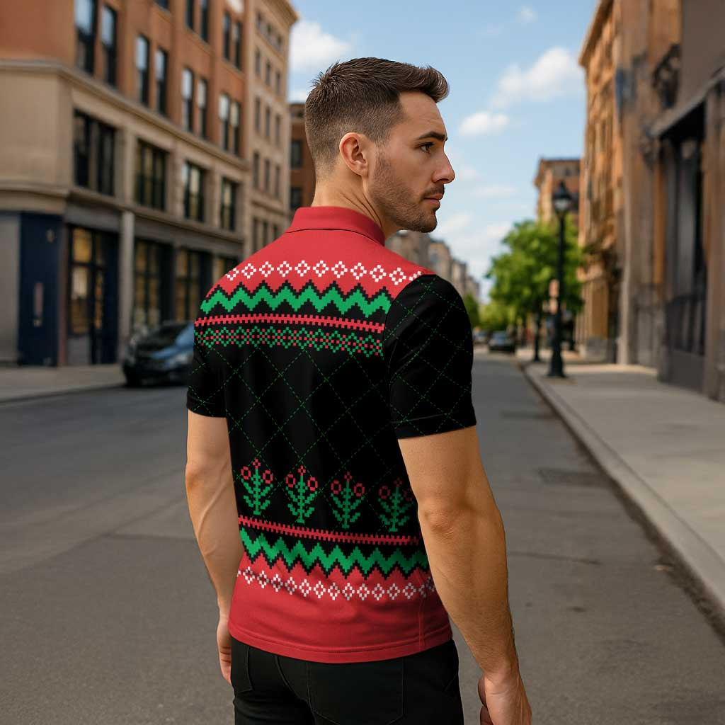 Christmas Cat Zipper Polo Shirt with Grumpy Cat in Santa Hat Holiday Lights - Wonder Print Shop