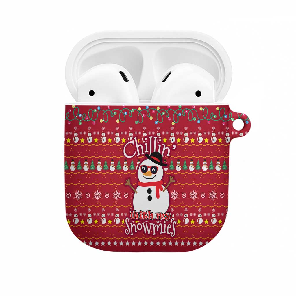 Christmas Chillin With My Snowmies AirPods Case Cool Snowman Red Snowflake Light String - Wonder Print Shop