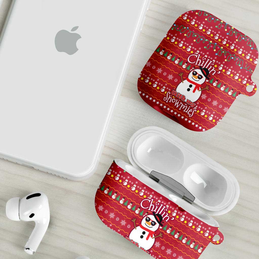 Christmas Chillin With My Snowmies AirPods Case Cool Snowman Red Snowflake Light String - Wonder Print Shop