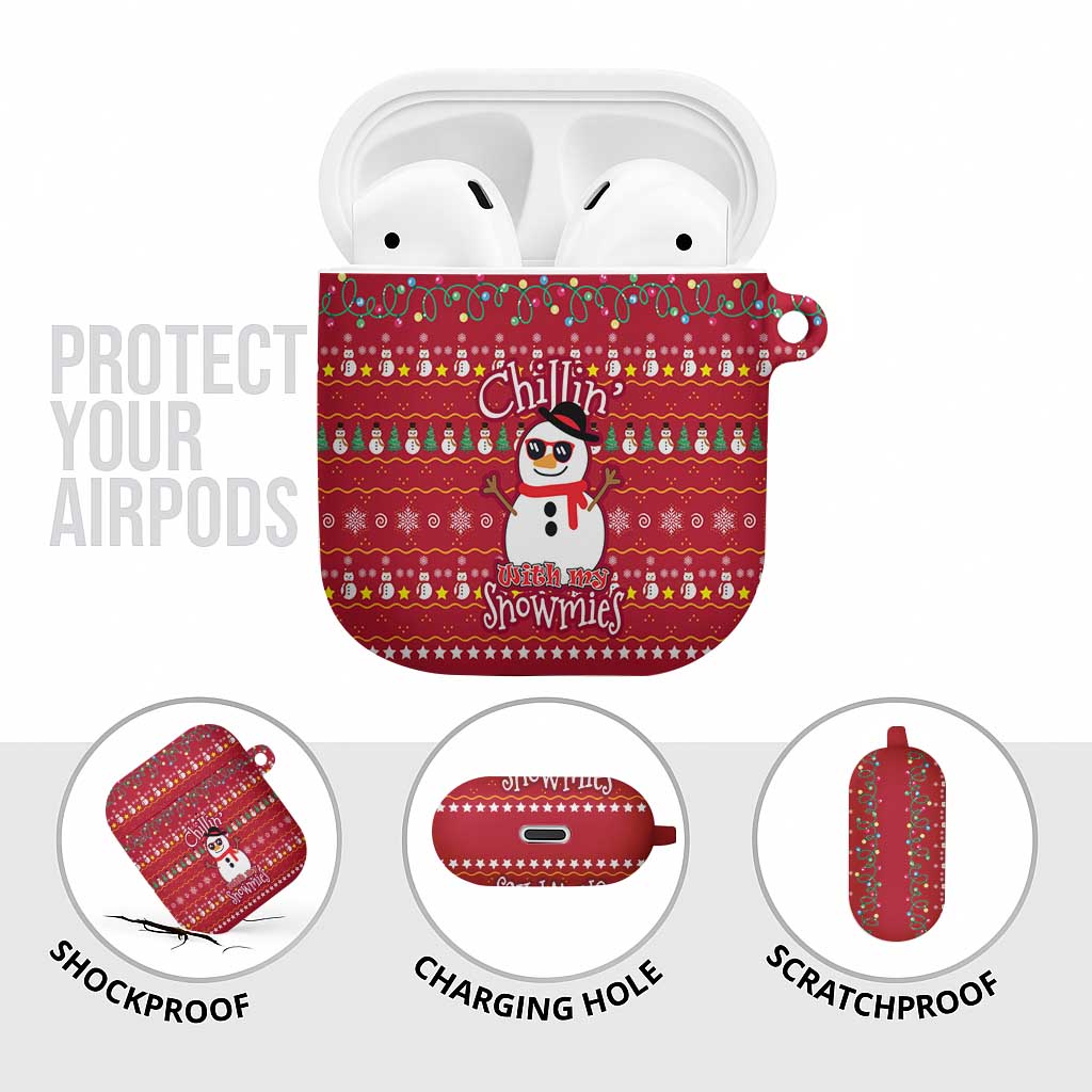 Christmas Chillin With My Snowmies AirPods Case Cool Snowman Red Snowflake Light String - Wonder Print Shop