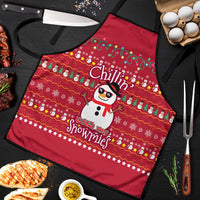 Christmas Chillin With My Snowmies Apron Cool Snowman Red Snowflake Light String - Wonder Print Shop