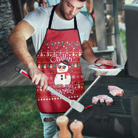 Christmas Chillin With My Snowmies Apron Cool Snowman Red Snowflake Light String - Wonder Print Shop