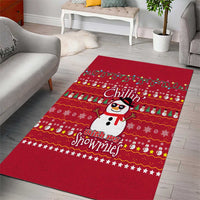 Christmas Chillin With My Snowmies Area Rug Cool Snowman Red Snowflake Light String - Wonder Print Shop