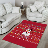 Christmas Chillin With My Snowmies Area Rug Cool Snowman Red Snowflake Light String - Wonder Print Shop