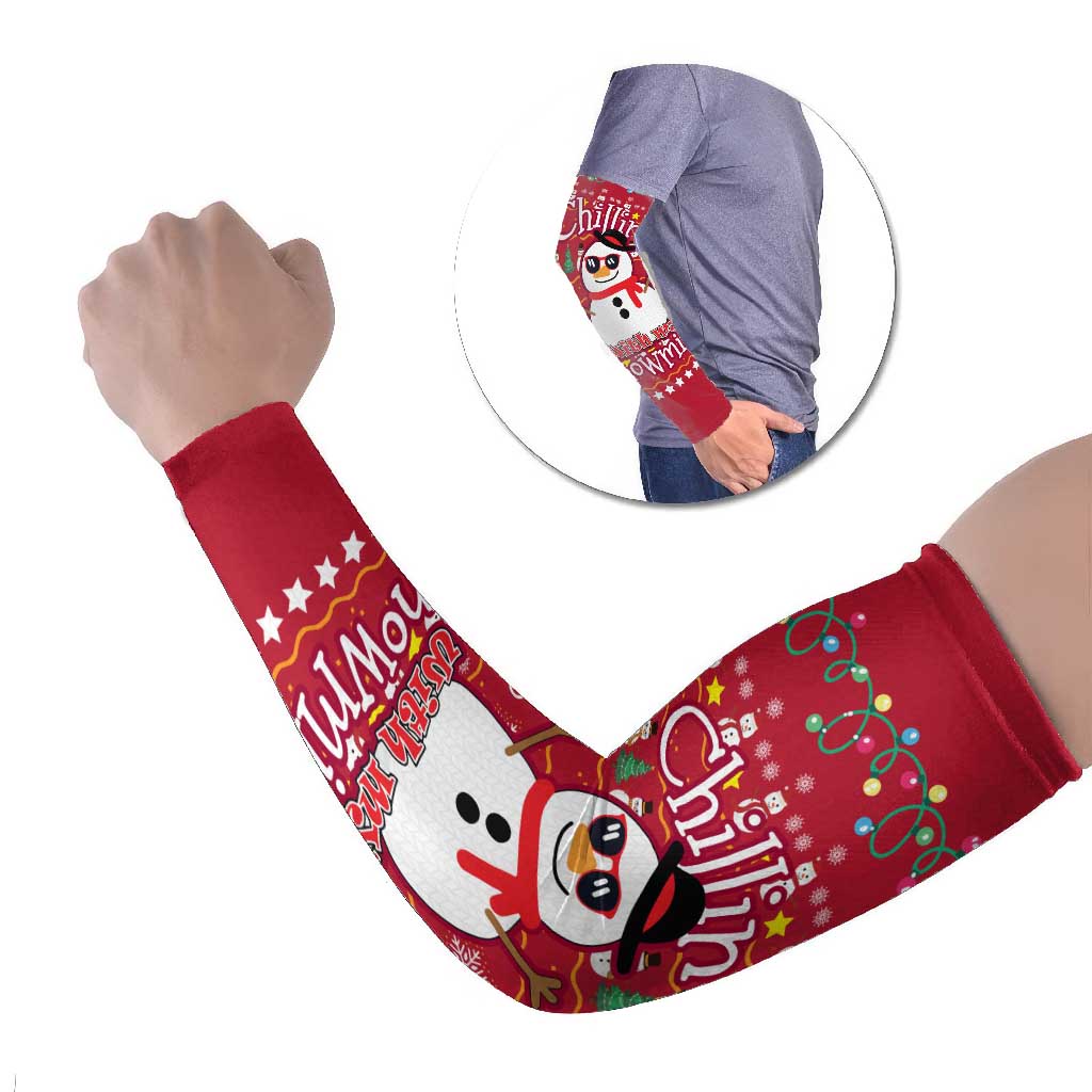Christmas Chillin With My Snowmies Arm Sleeves Cool Snowman Red Snowflake Light String - Wonder Print Shop