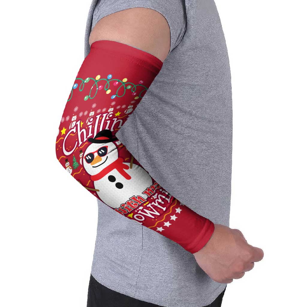 Christmas Chillin With My Snowmies Arm Sleeves Cool Snowman Red Snowflake Light String - Wonder Print Shop