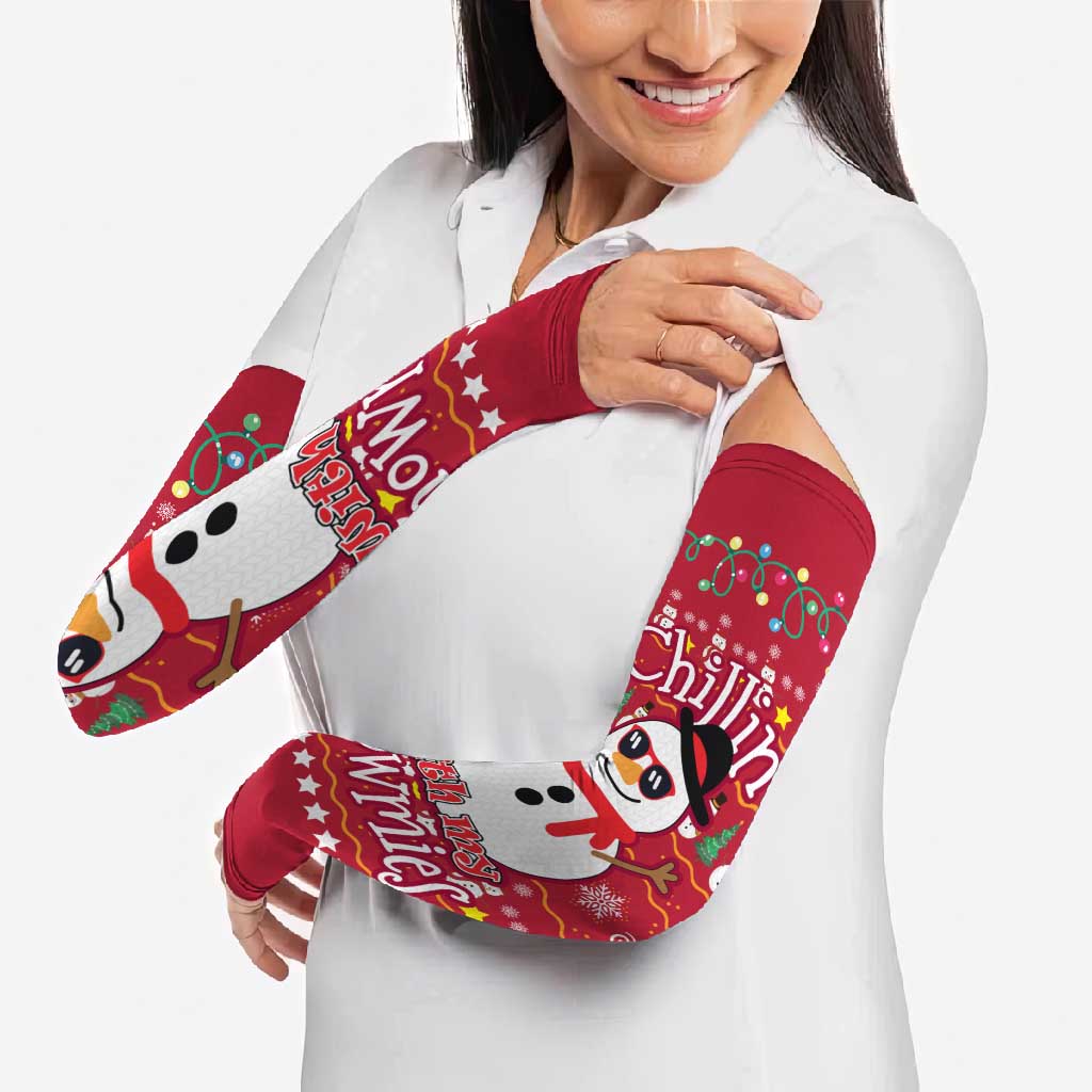 Christmas Chillin With My Snowmies Arm Sleeves Cool Snowman Red Snowflake Light String - Wonder Print Shop