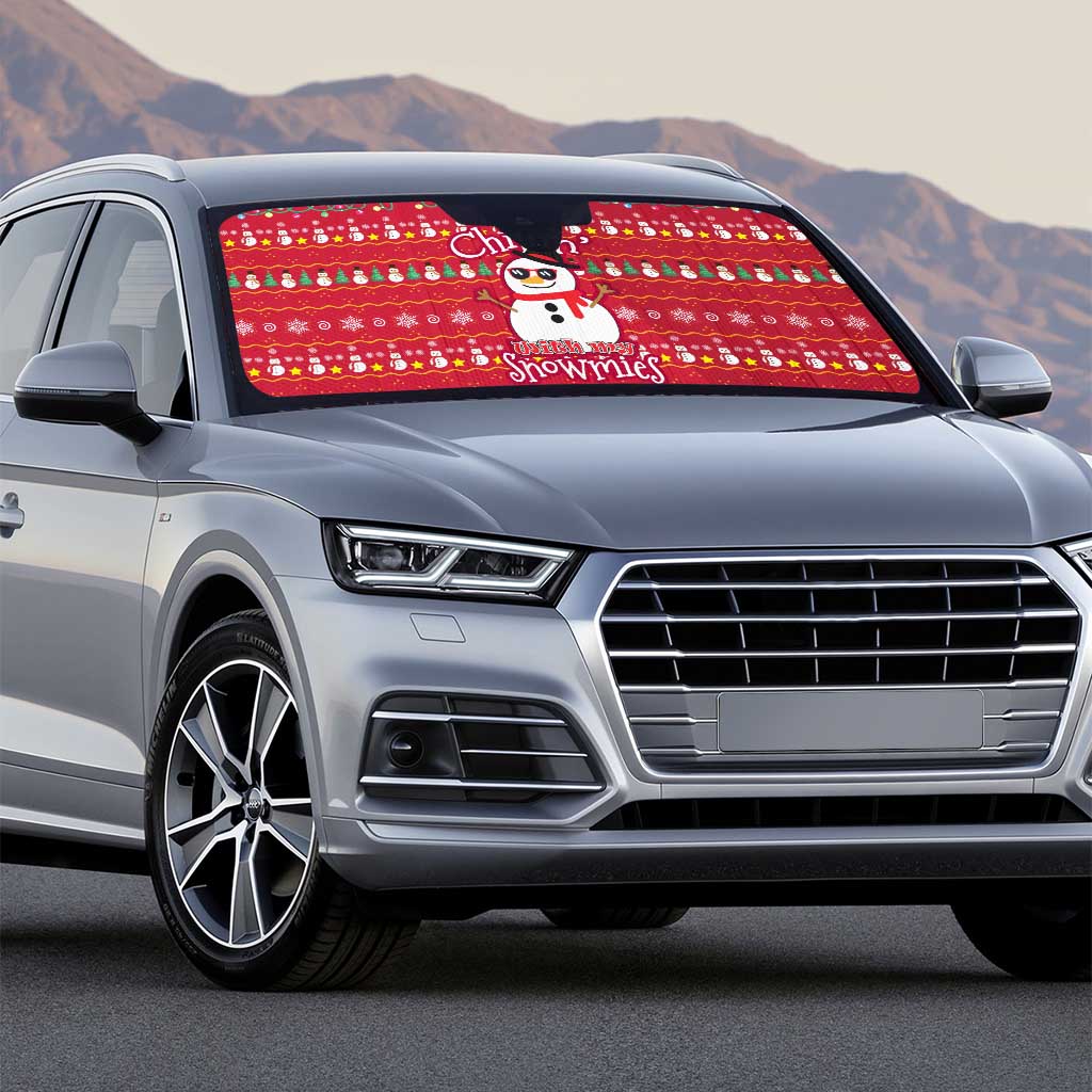 Christmas Chillin With My Snowmies Auto Sun Shade Cool Snowman Red Snowflake Light String - Wonder Print Shop