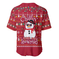 Christmas Chillin With My Snowmies Baseball Jersey Cool Snowman Red Snowflake Light String - Wonder Print Shop