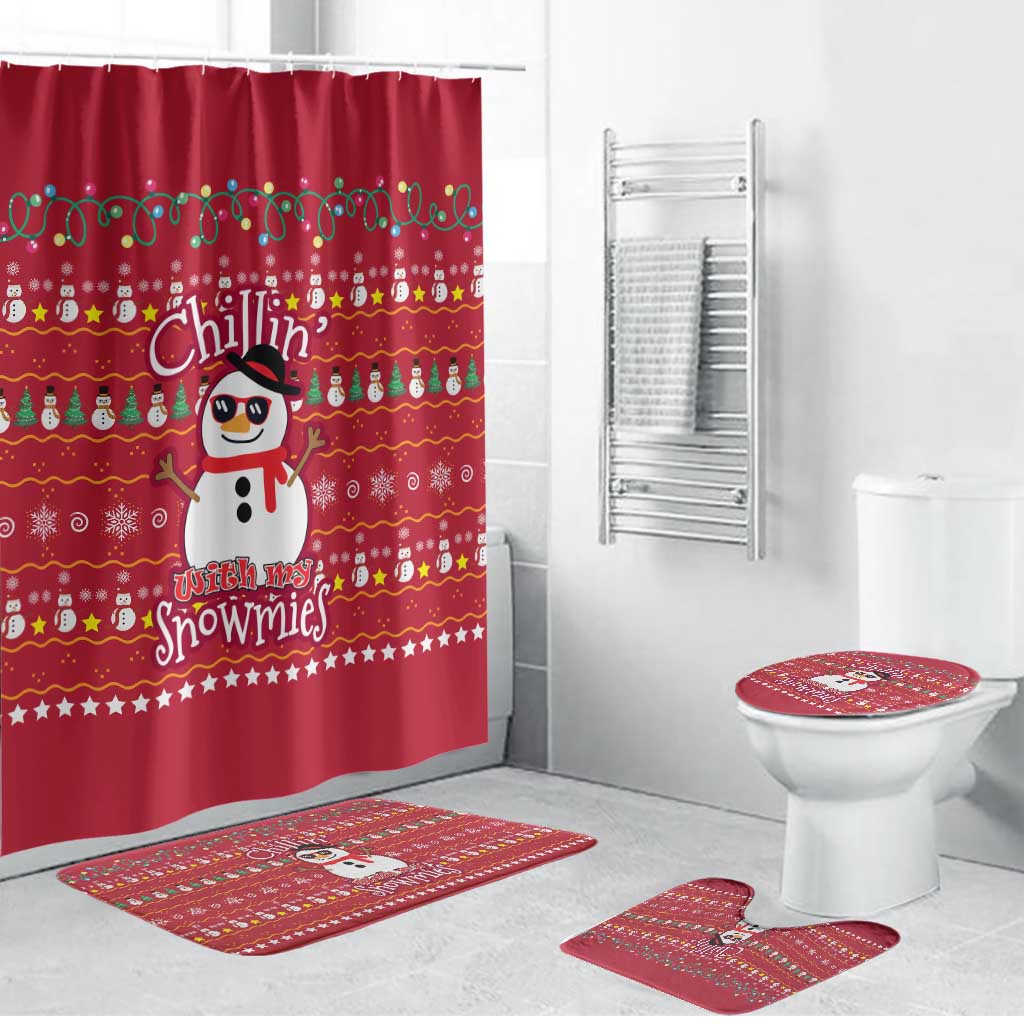 Christmas Chillin With My Snowmies Bathroom Set Cool Snowman Red Snowflake Light String - Wonder Print Shop