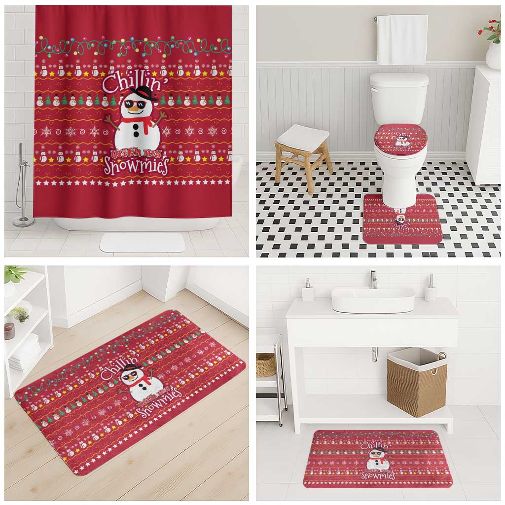 Christmas Chillin With My Snowmies Bathroom Set Cool Snowman Red Snowflake Light String - Wonder Print Shop