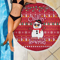 Christmas Chillin With My Snowmies Beach Blanket Cool Snowman Red Snowflake Light String - Wonder Print Shop
