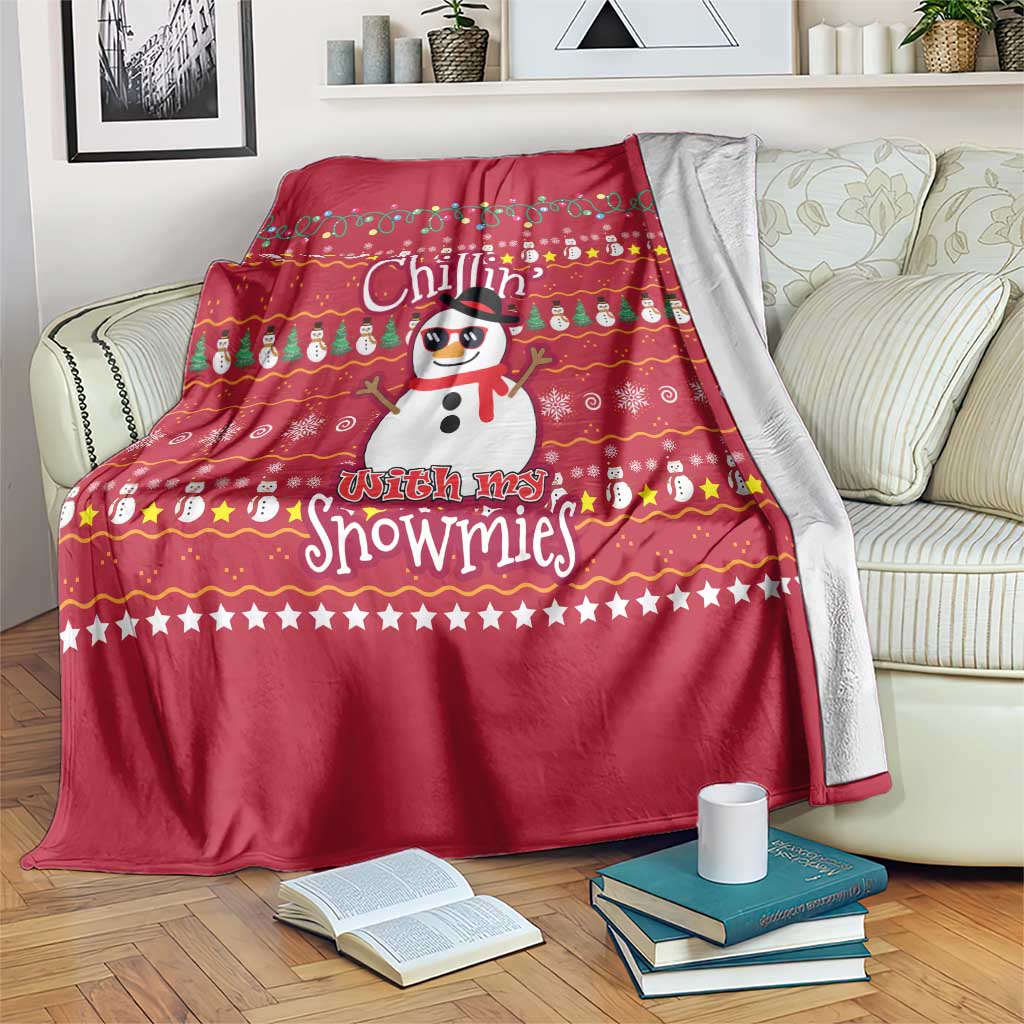 Christmas Chillin With My Snowmies Blanket Cool Snowman Red Snowflake Light String - Wonder Print Shop