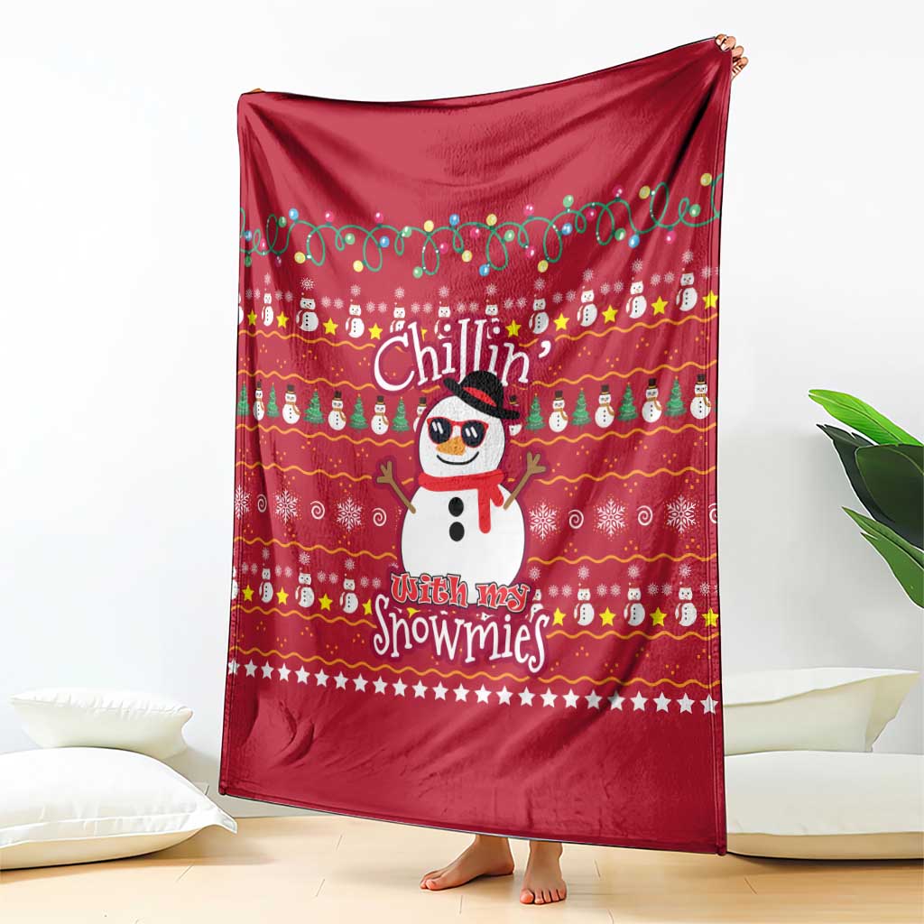 Christmas Chillin With My Snowmies Blanket Cool Snowman Red Snowflake Light String - Wonder Print Shop