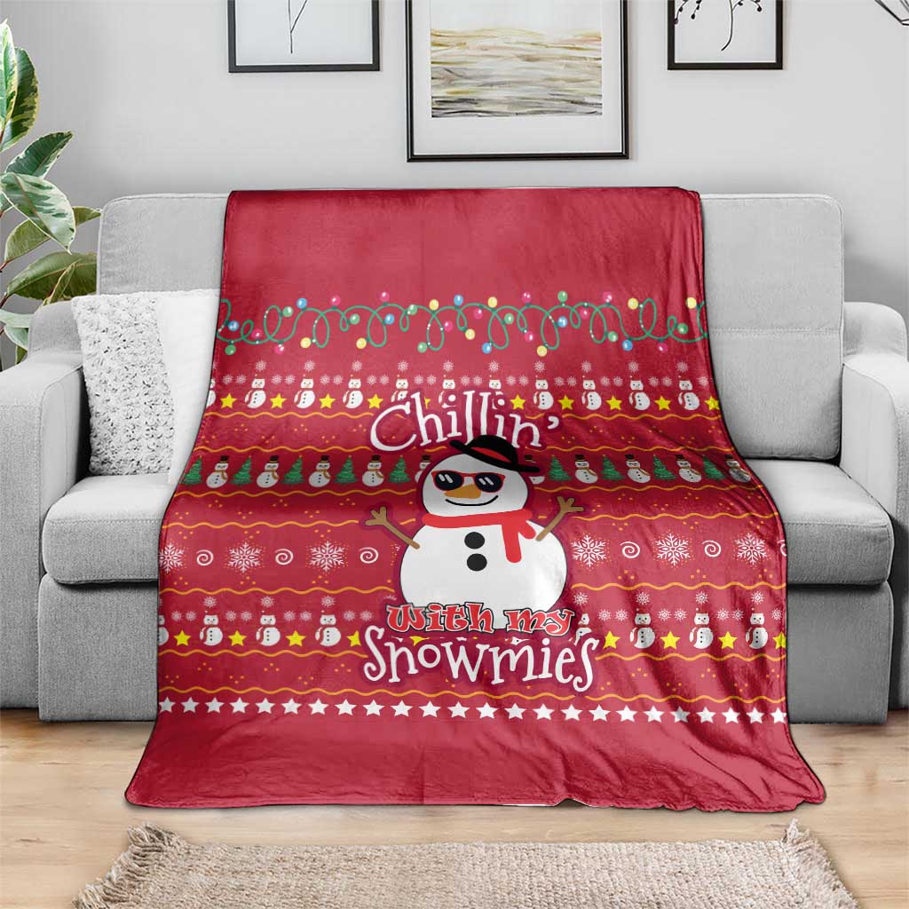 Christmas Chillin With My Snowmies Blanket Cool Snowman Red Snowflake Light String - Wonder Print Shop