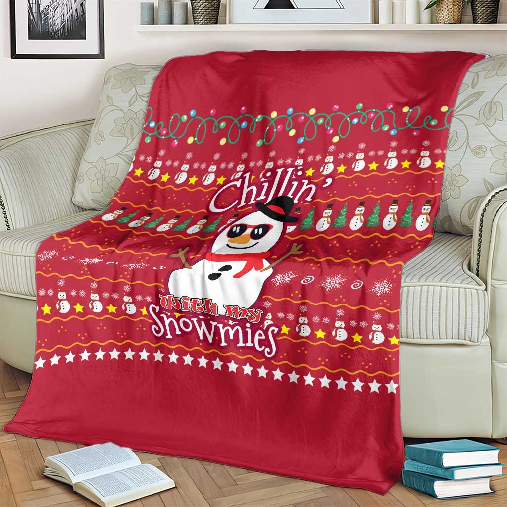Christmas Chillin With My Snowmies Blanket Cool Snowman Red Snowflake Light String - Wonder Print Shop