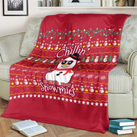 Christmas Chillin With My Snowmies Blanket Cool Snowman Red Snowflake Light String - Wonder Print Shop