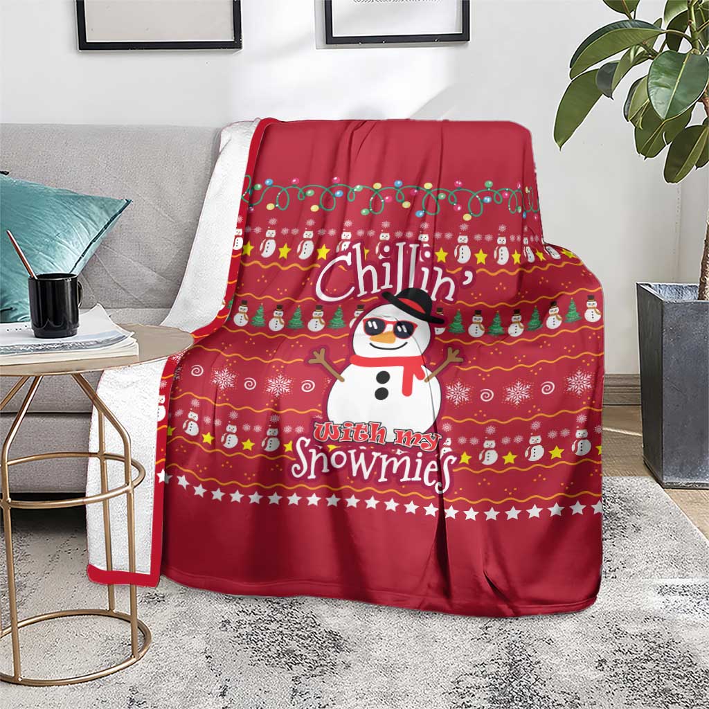 Christmas Chillin With My Snowmies Blanket Cool Snowman Red Snowflake Light String - Wonder Print Shop
