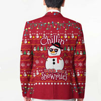 Christmas Chillin With My Snowmies Blazer Cool Snowman Red Snowflake Light String - Wonder Print Shop