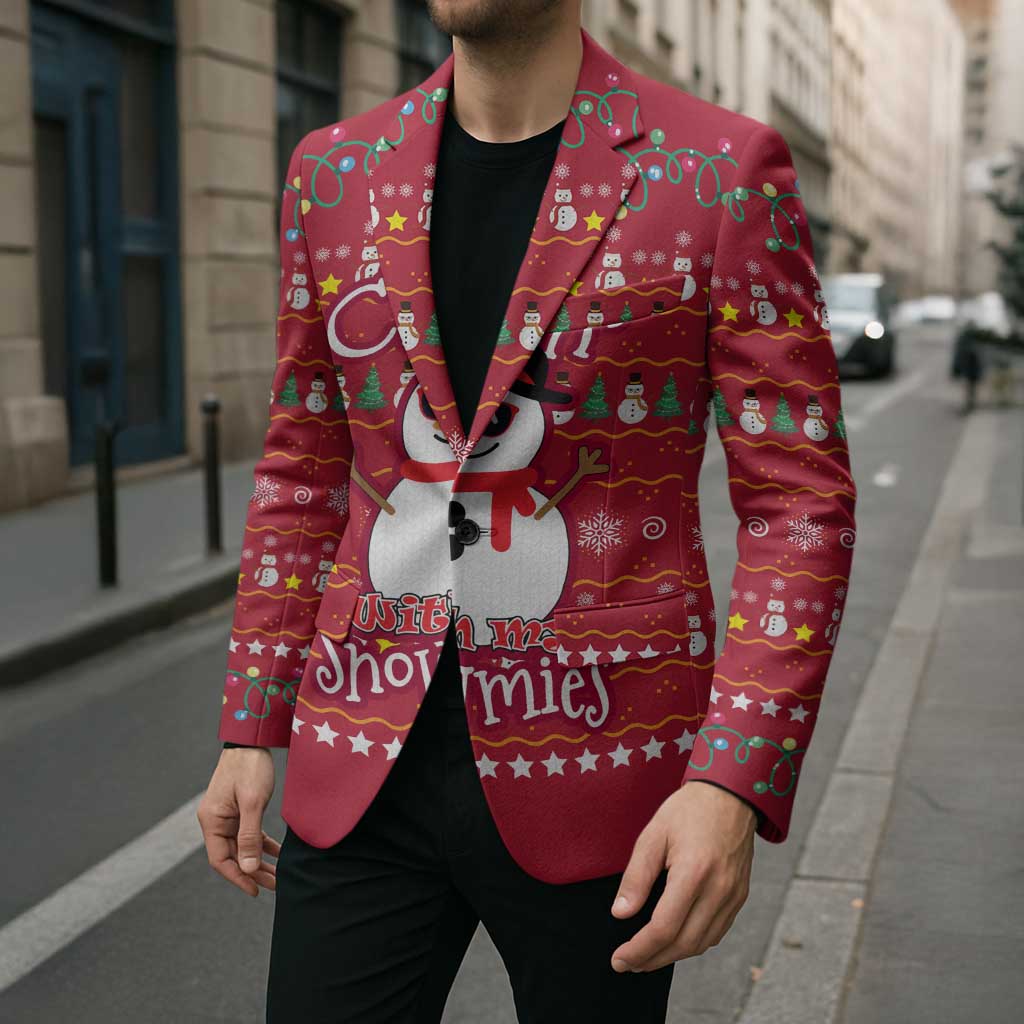 Christmas Chillin With My Snowmies Blazer Cool Snowman Red Snowflake Light String - Wonder Print Shop