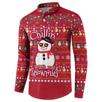 Christmas Chillin With My Snowmies Button Sweatshirt Cool Snowman Red Snowflake Light String - Wonder Print Shop