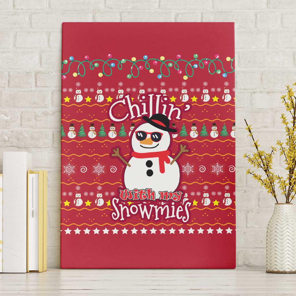 Christmas Chillin With My Snowmies Canvas Wall Art Cool Snowman Red Snowflake Light String - Wonder Print Shop