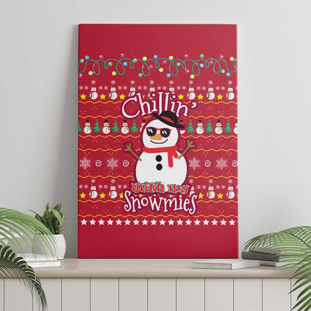 Christmas Chillin With My Snowmies Canvas Wall Art Cool Snowman Red Snowflake Light String - Wonder Print Shop