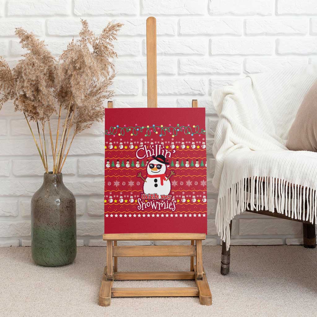 Christmas Chillin With My Snowmies Canvas Wall Art Cool Snowman Red Snowflake Light String - Wonder Print Shop