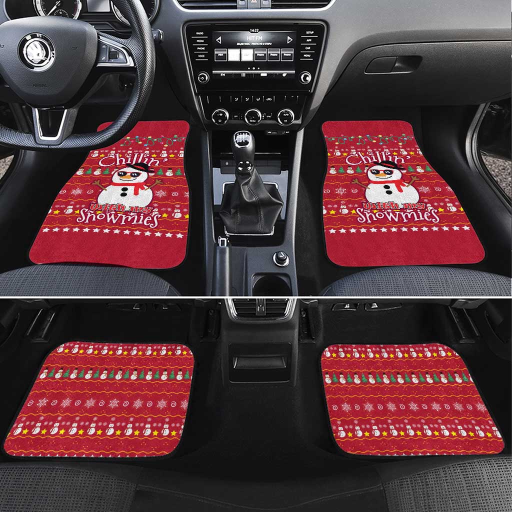 Christmas Chillin With My Snowmies Car Mats Cool Snowman Red Snowflake Light String - Wonder Print Shop