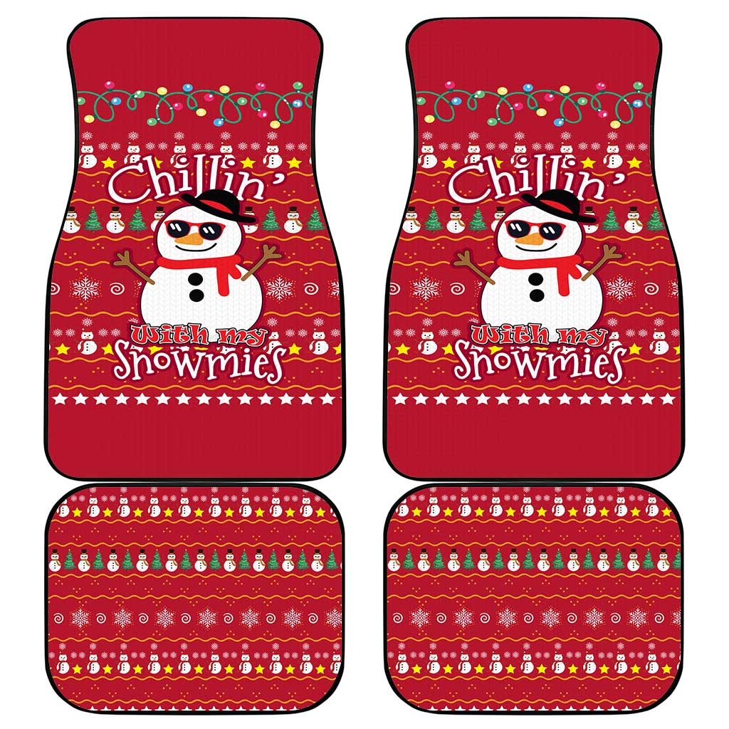 Christmas Chillin With My Snowmies Car Mats Cool Snowman Red Snowflake Light String - Wonder Print Shop