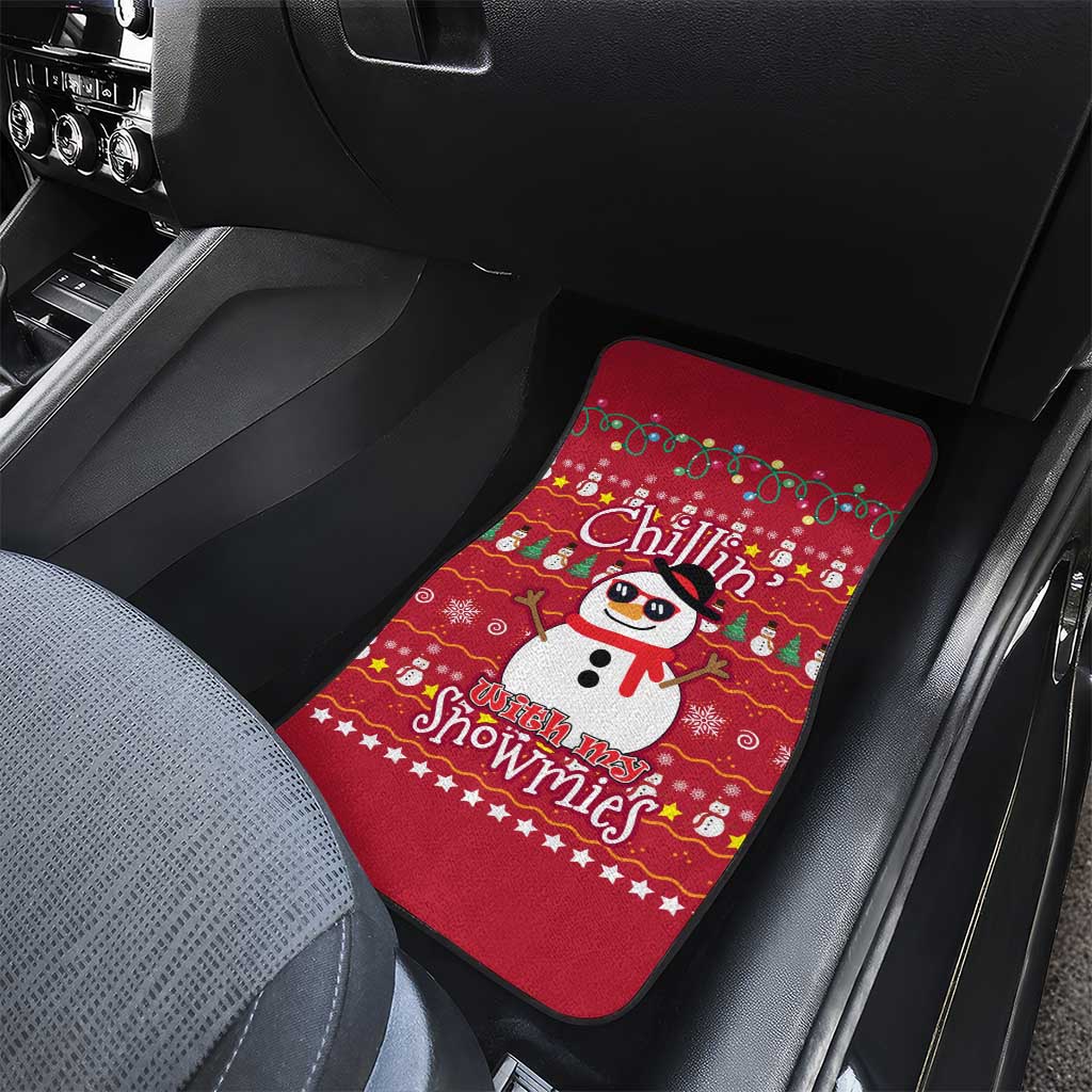 Christmas Chillin With My Snowmies Car Mats Cool Snowman Red Snowflake Light String - Wonder Print Shop